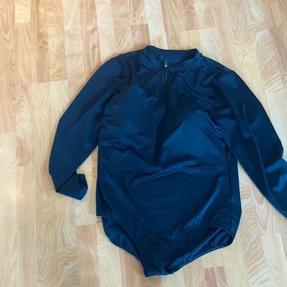 Land’s End Rash guard one piece long sleeve swimsuit 1/4 zip black Various Size - Picture 9 of 11
